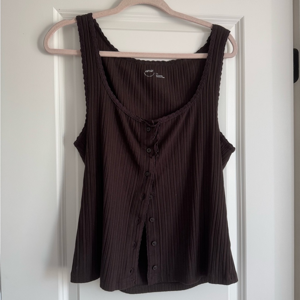 Aerie Dark Brown Button-Front Tank Top